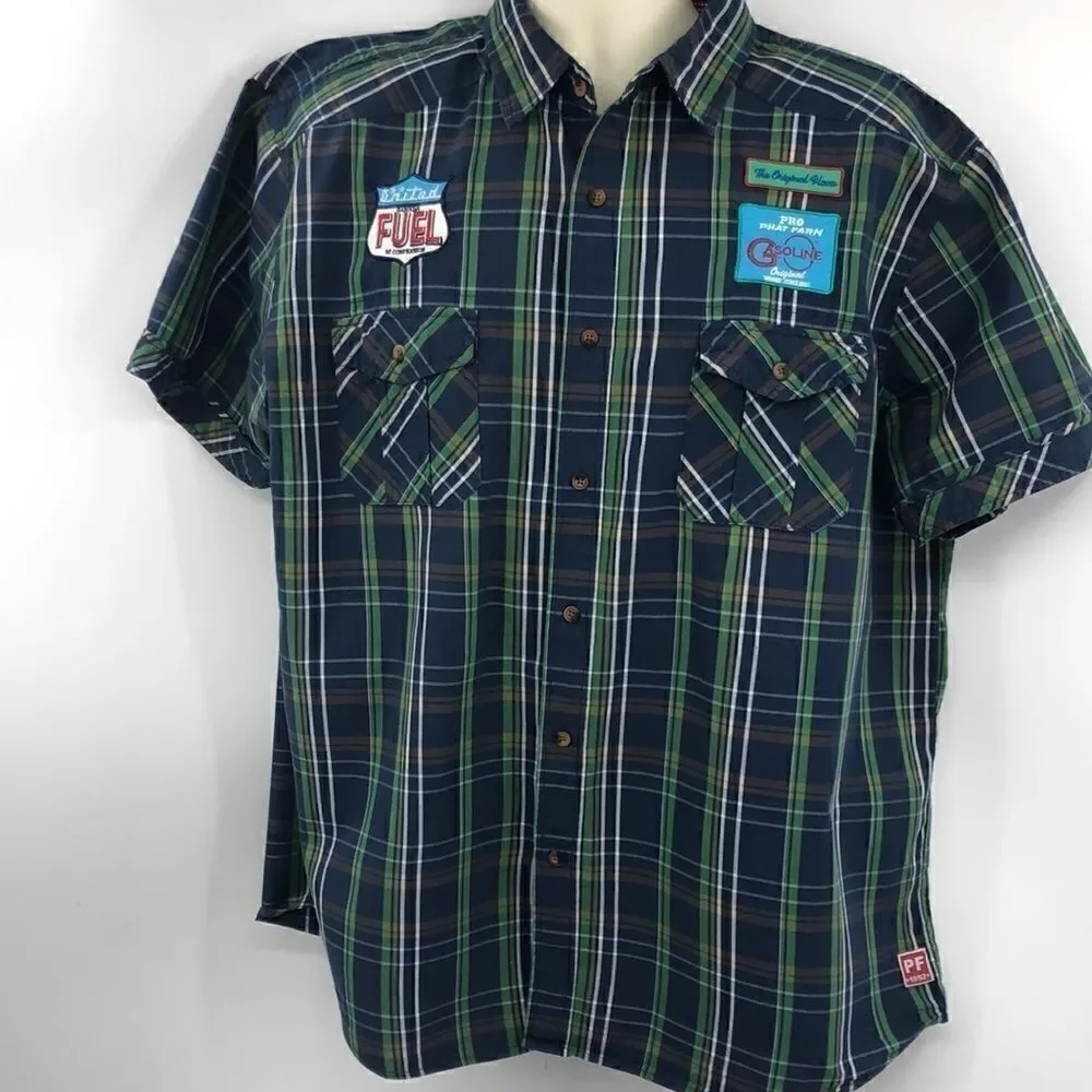 Phat Farm men’s blue green plaid short sleeve shirt Xxl